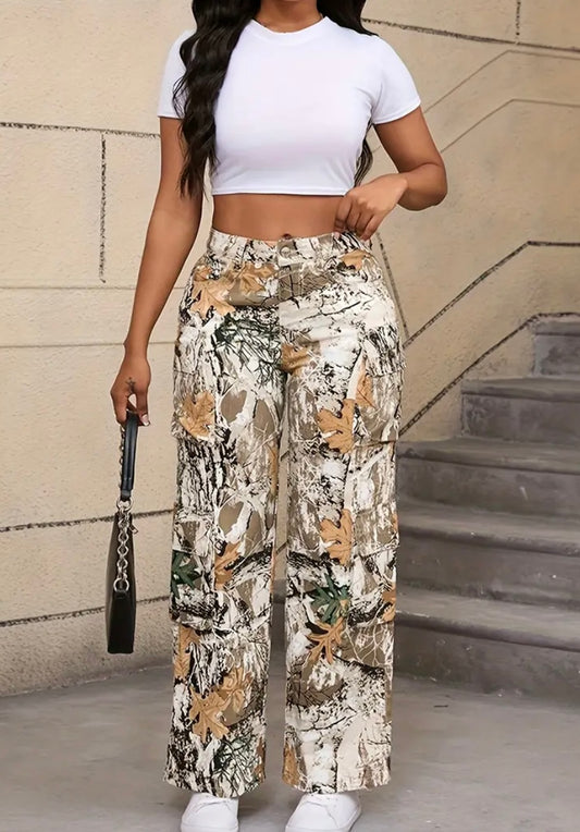 Pantaloni cargo a vita alta da donna