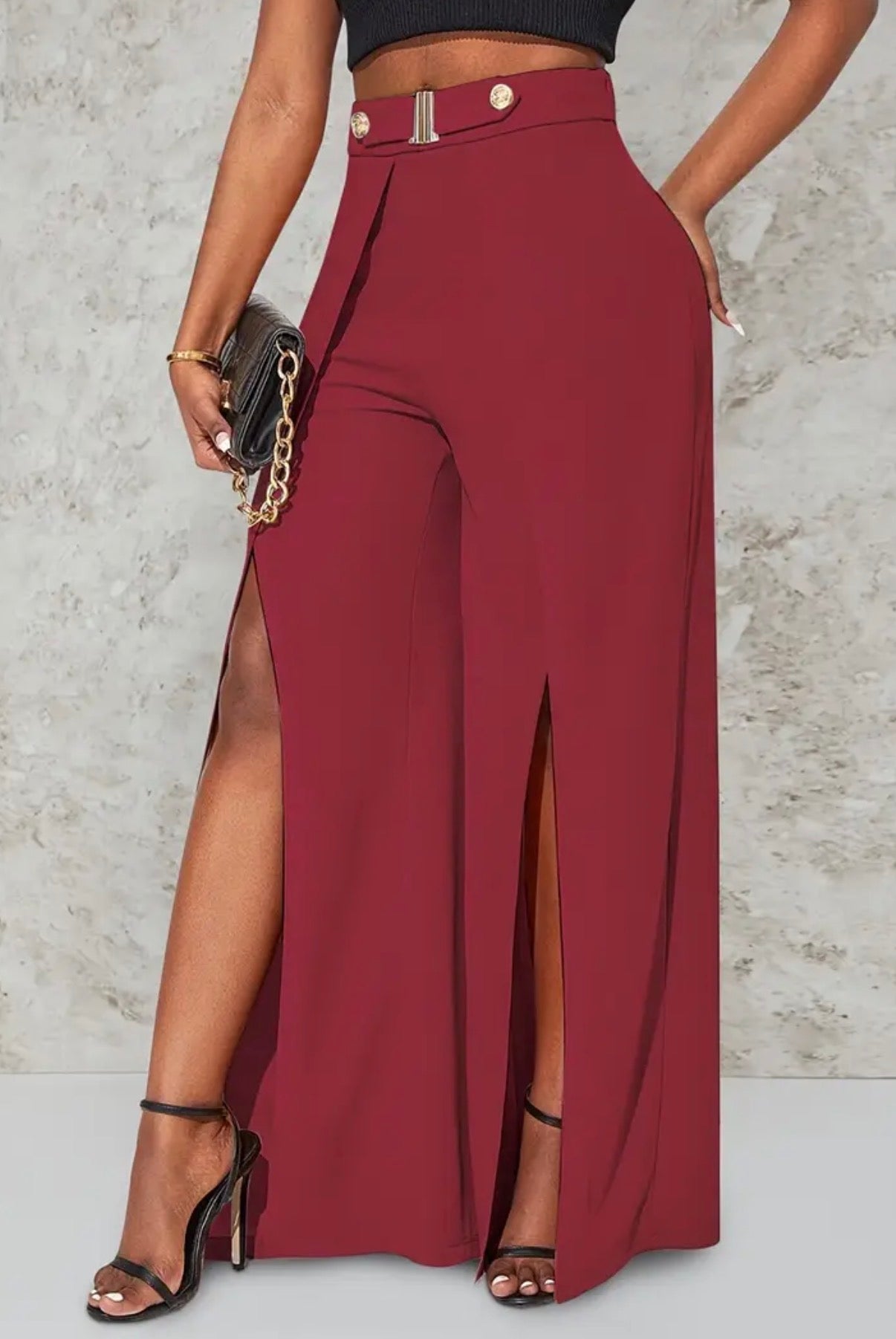 Pantaloni a Gamba Larga e Vita Alta da Donna | Elegante Misto Poliestere Nero