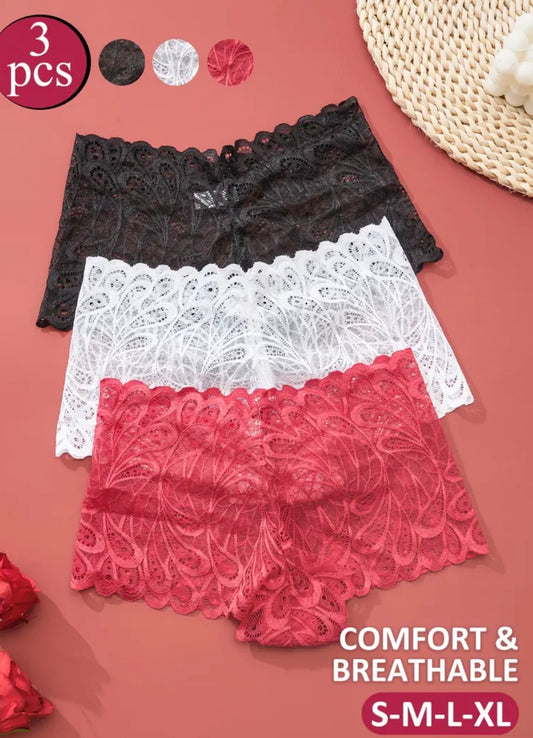  3pcs Boxer in Pizzo da Donna