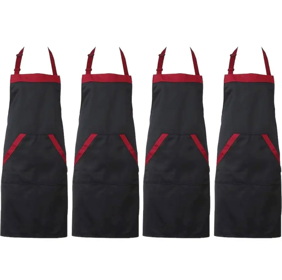 4 Pz Grembiuli da Chef Eleganti Nero & Rosso - Poliestere Resistente