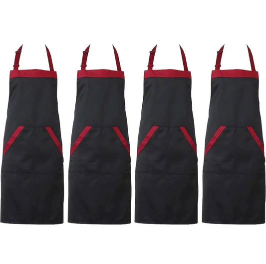 4 Pz Grembiuli da Chef Eleganti Nero & Rosso - Poliestere Resistente