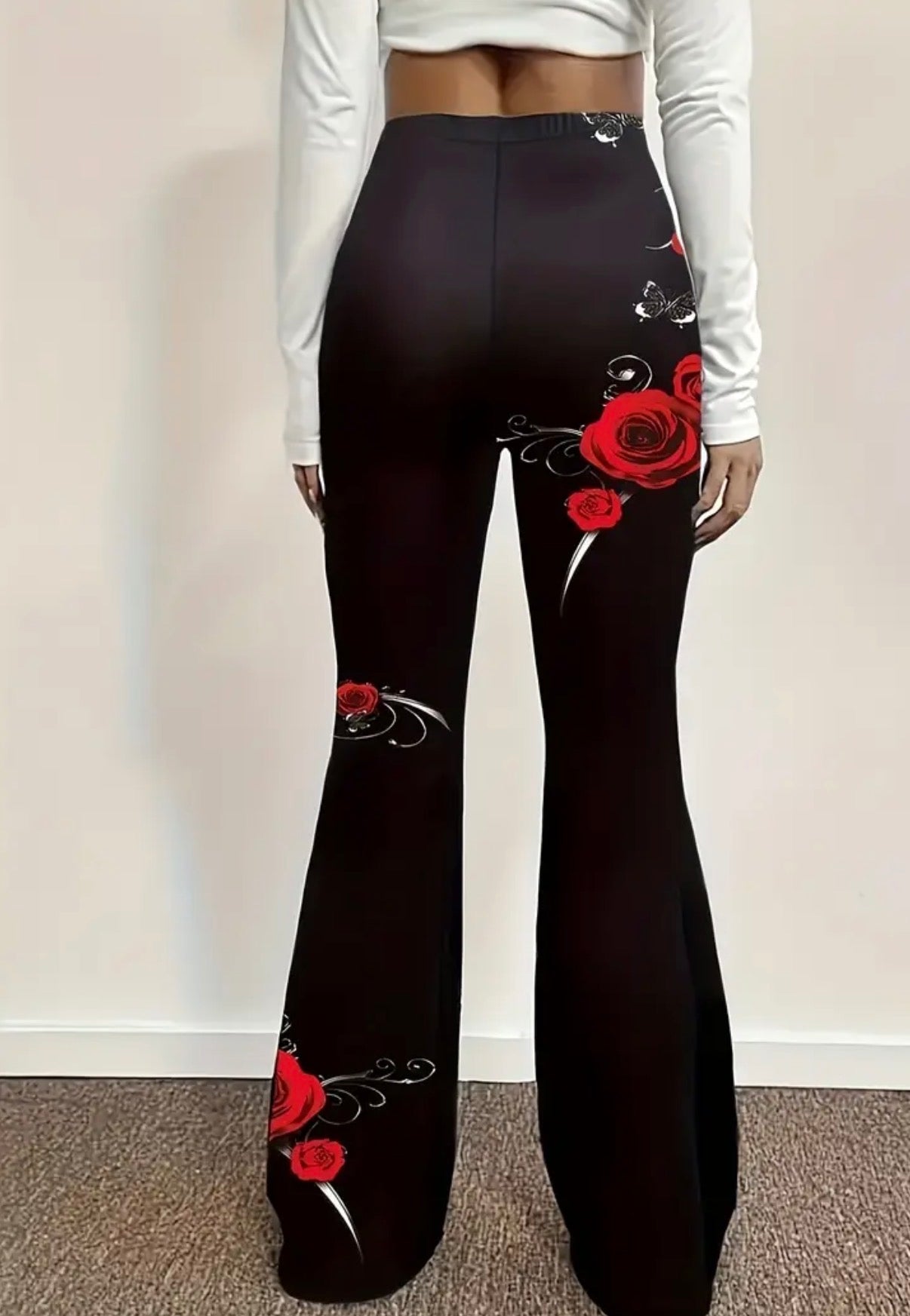 Leggings Eleganti da Donna con Stampa di Rose Rosse
