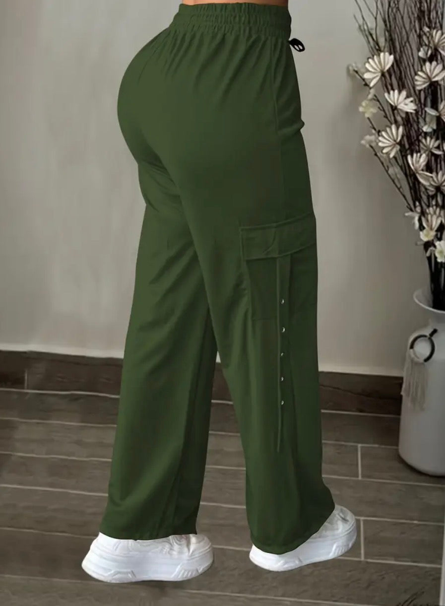 Pantaloni cargo casual da donna con cintura regolabile - Vestibilità dritta e rilassata