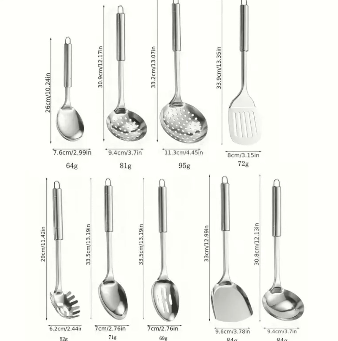 Set di 9 Utensili da Cucina in Acciaio Inossidabile