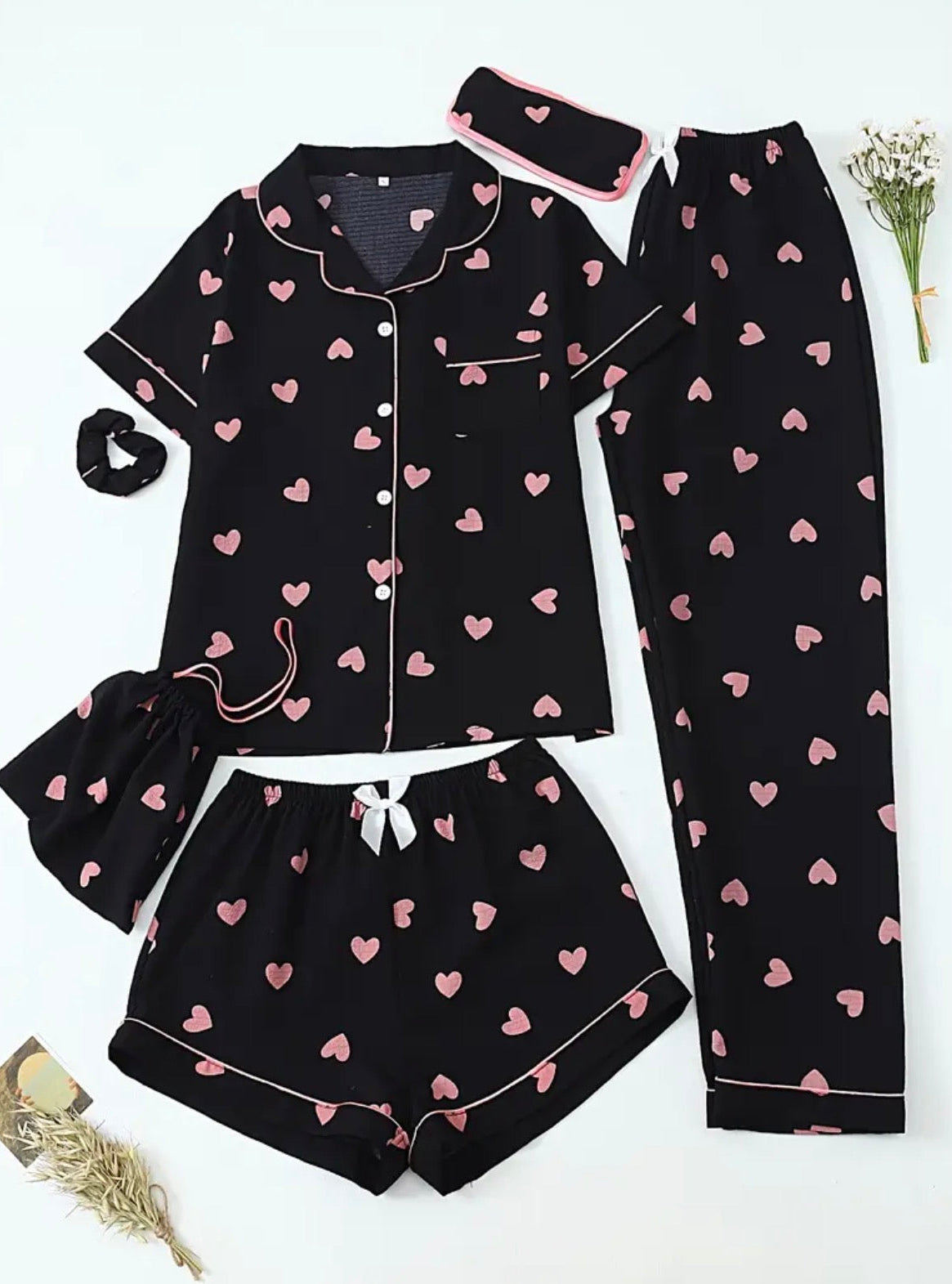 6 pezzi S di pigiami da donna con stampa a cuore