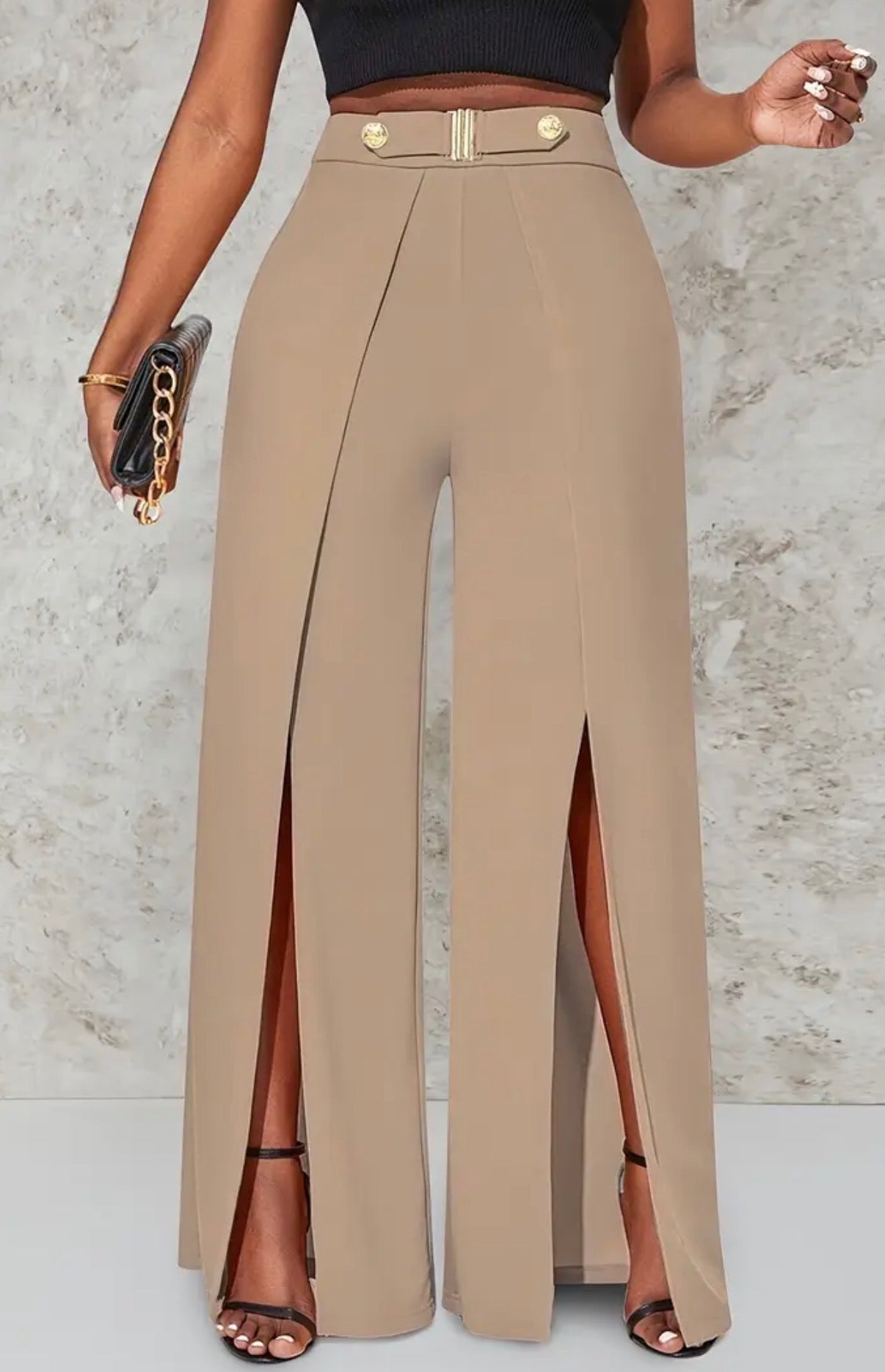 Pantaloni a Gamba Larga e Vita Alta da Donna | Elegante Misto Poliestere Nero