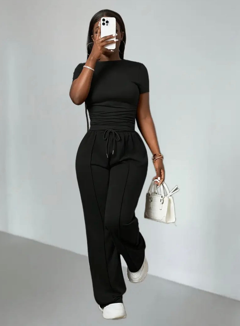 Set Elegante con Pantaloni a Gamba Larga e Coulisse