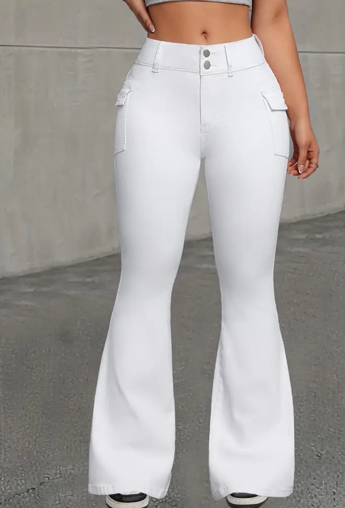 Jeans Svasati a Vita Alta da Donna in Tessuto Elasticizzato