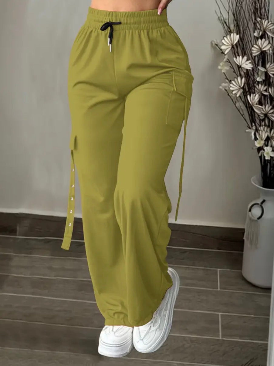 Pantaloni cargo casual da donna con cintura regolabile - Vestibilità dritta e rilassata