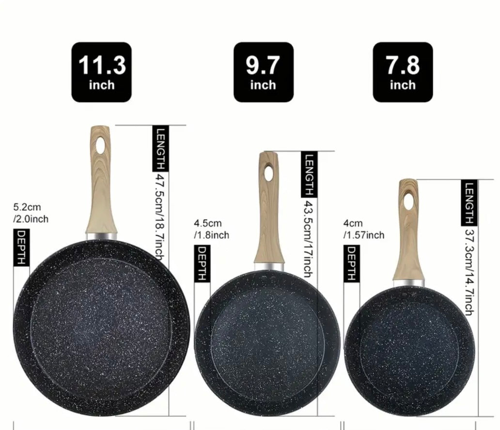 Set di 3 Padelle Antiaderenti in Alluminio – Sicure, Leggere, Versatili