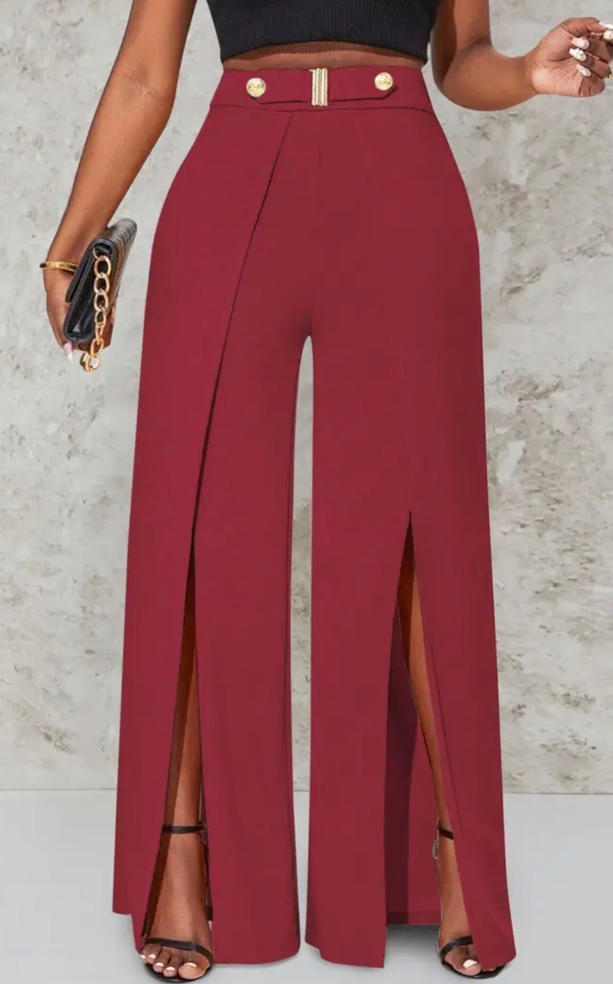 Pantaloni a Gamba Larga e Vita Alta da Donna | Elegante Misto Poliestere Nero