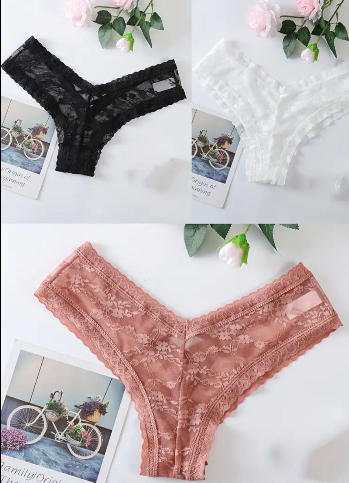 3pcs Intimo da donna sexy in pizzo con design