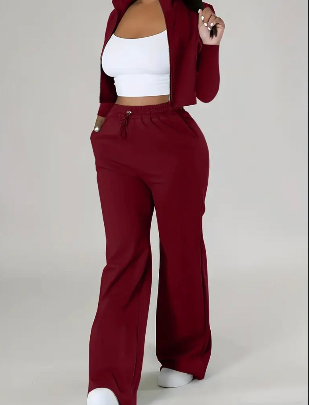 Completo Casual Donna a Due Pezzi – Top Corto con Zip e Pantaloni con Coulisse