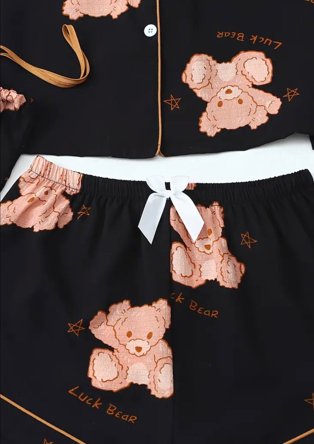 7 pezzi di pigiami da donna con stampa orso e pieghe a bolle