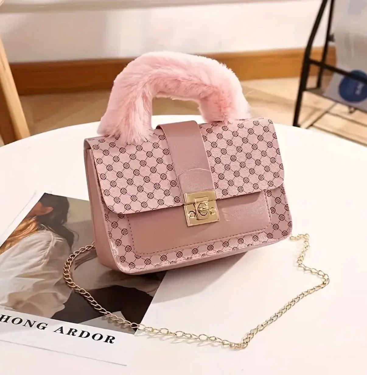 Borsa a tracolla vintage da donna in pelliccia sintetica