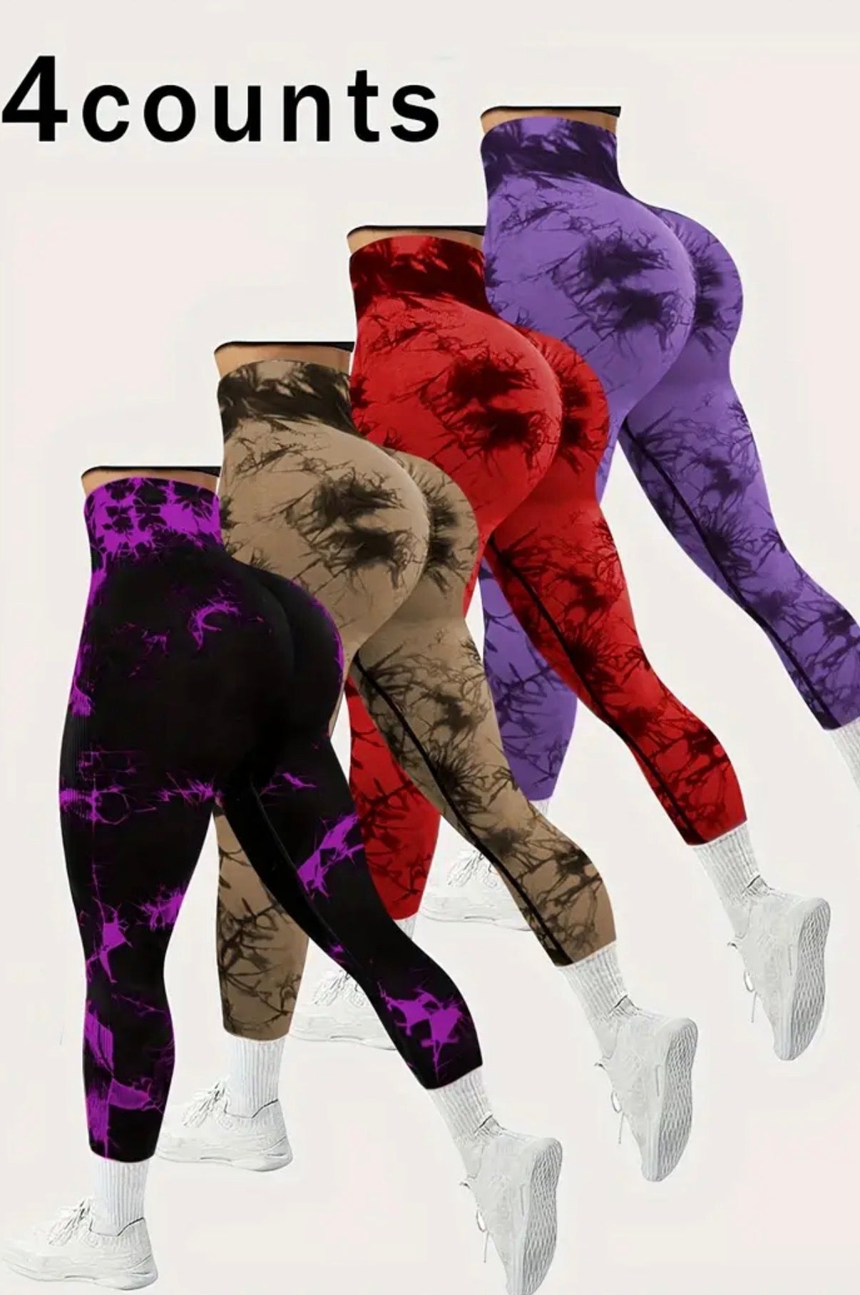 4pz Leggings da Yoga a Vita Alta Tie-Dye per Donne