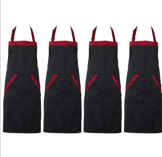 4 Pz Grembiuli da Chef Eleganti Nero & Rosso - Poliestere Resistente