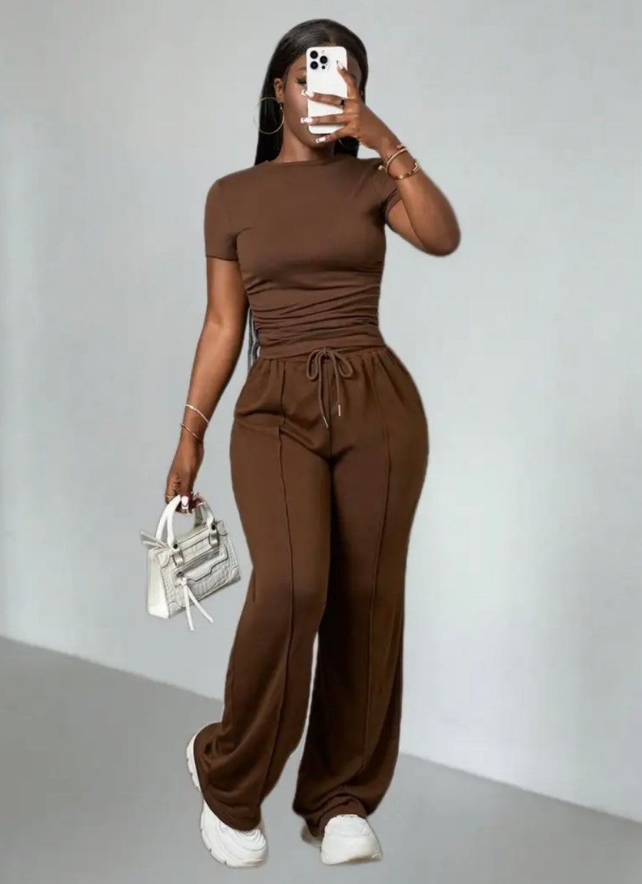 Set Elegante con Pantaloni a Gamba Larga e Coulisse