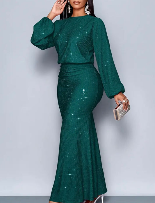 Abito midi a corpo con paillettes verdi eleganti per donne