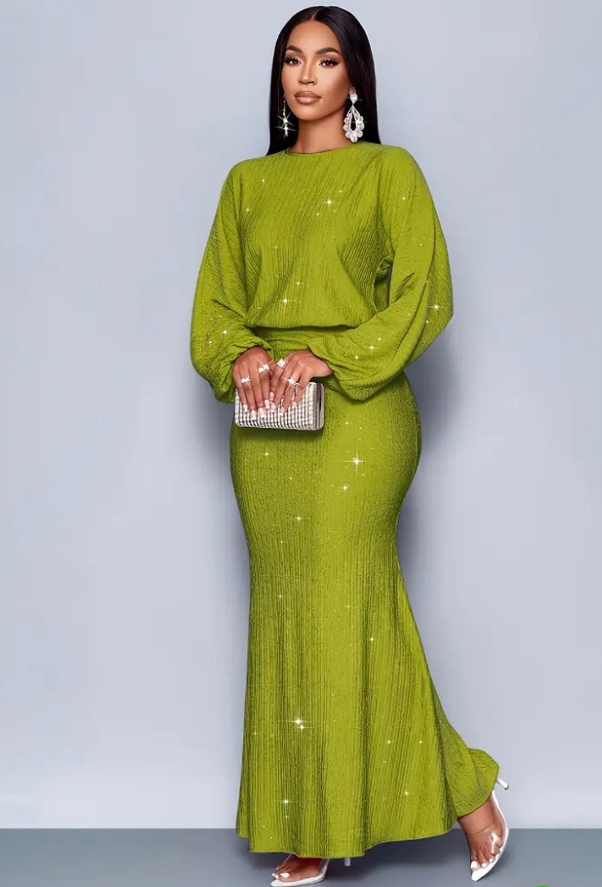 Abito midi a corpo con paillettes verdi eleganti per donne