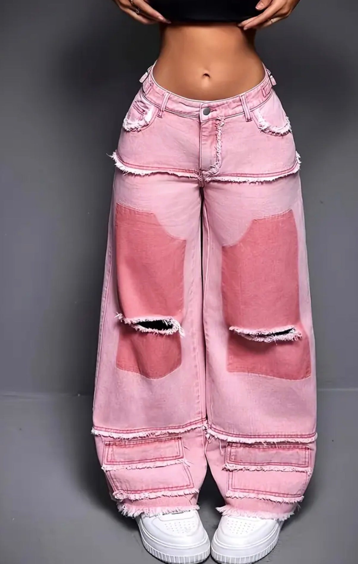 Jeans Donna a Vita Alta con Orlo Sfilacciato e Regolabile