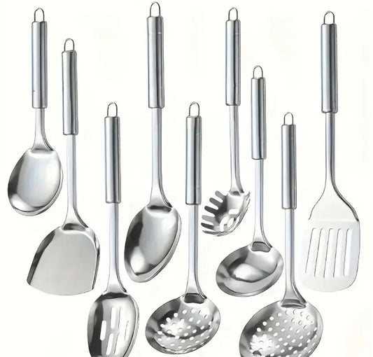 Set di 9 Utensili da Cucina in Acciaio Inossidabile
