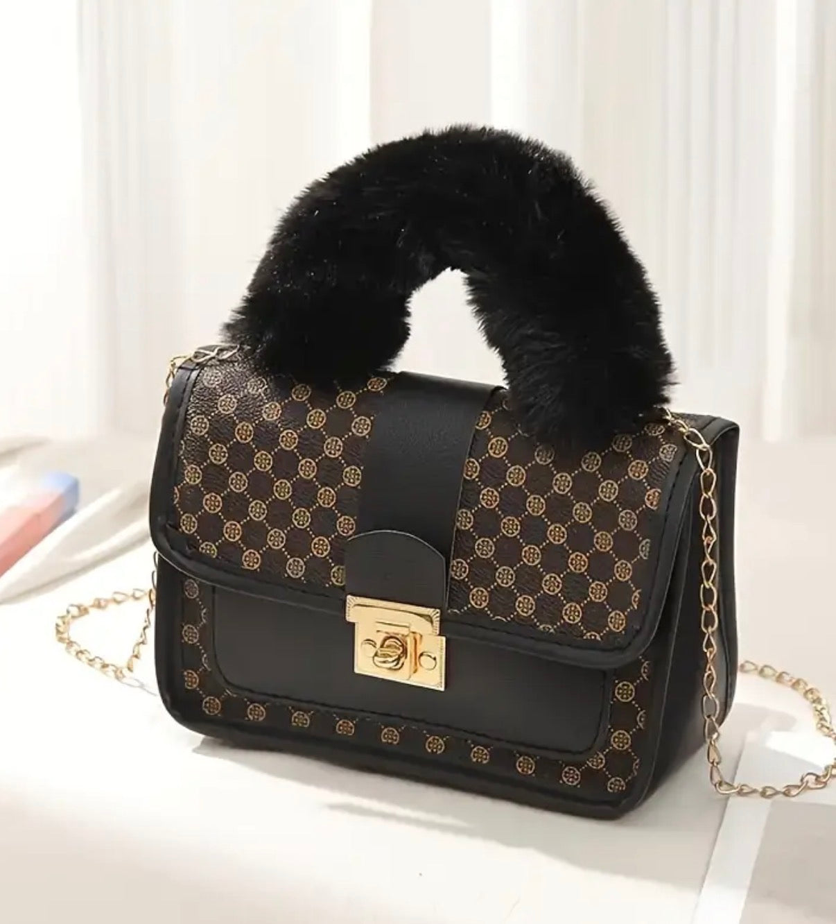 Borsa a tracolla vintage da donna in pelliccia sintetica