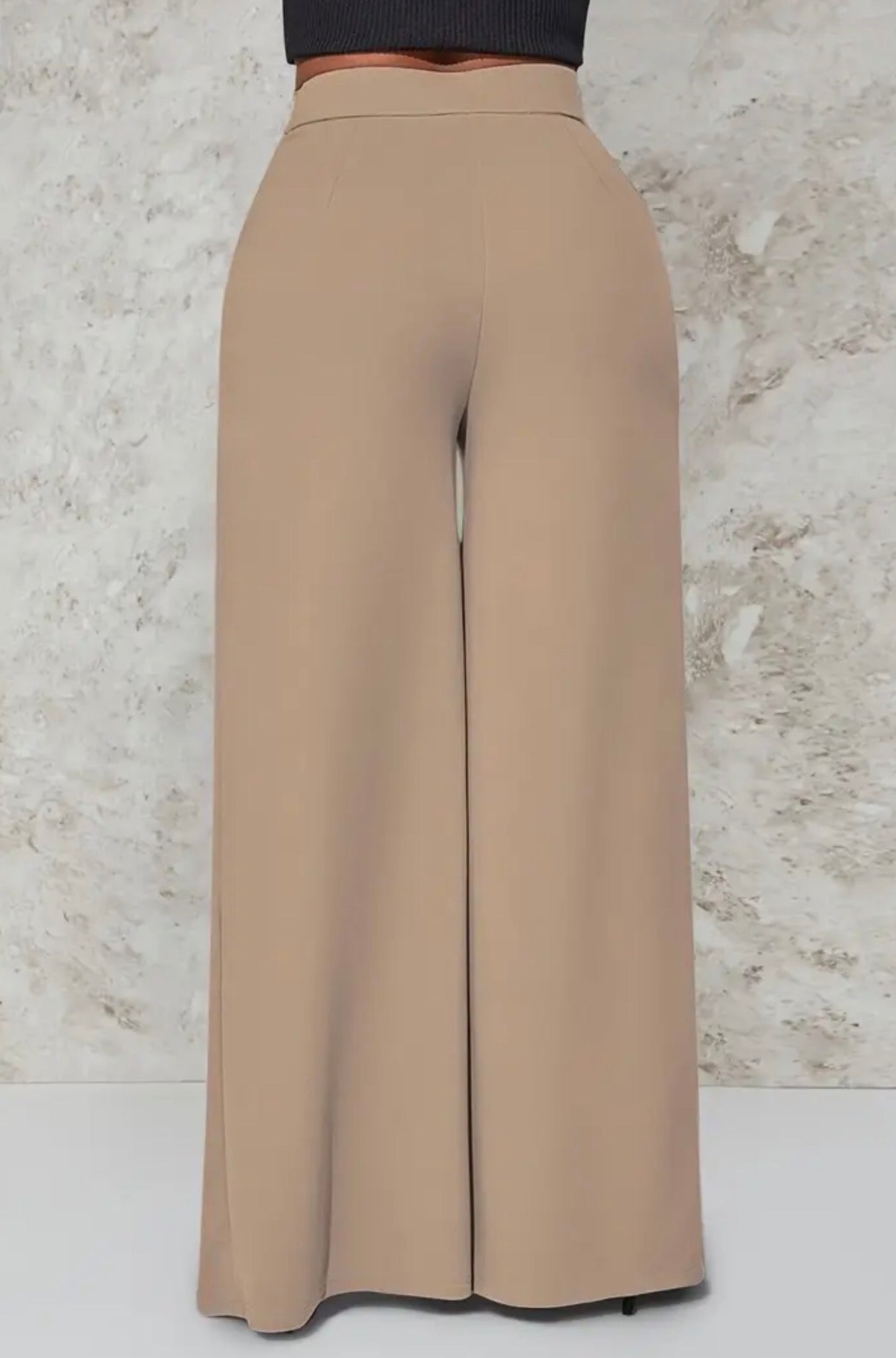 Pantaloni a Gamba Larga e Vita Alta da Donna | Elegante Misto Poliestere Nero