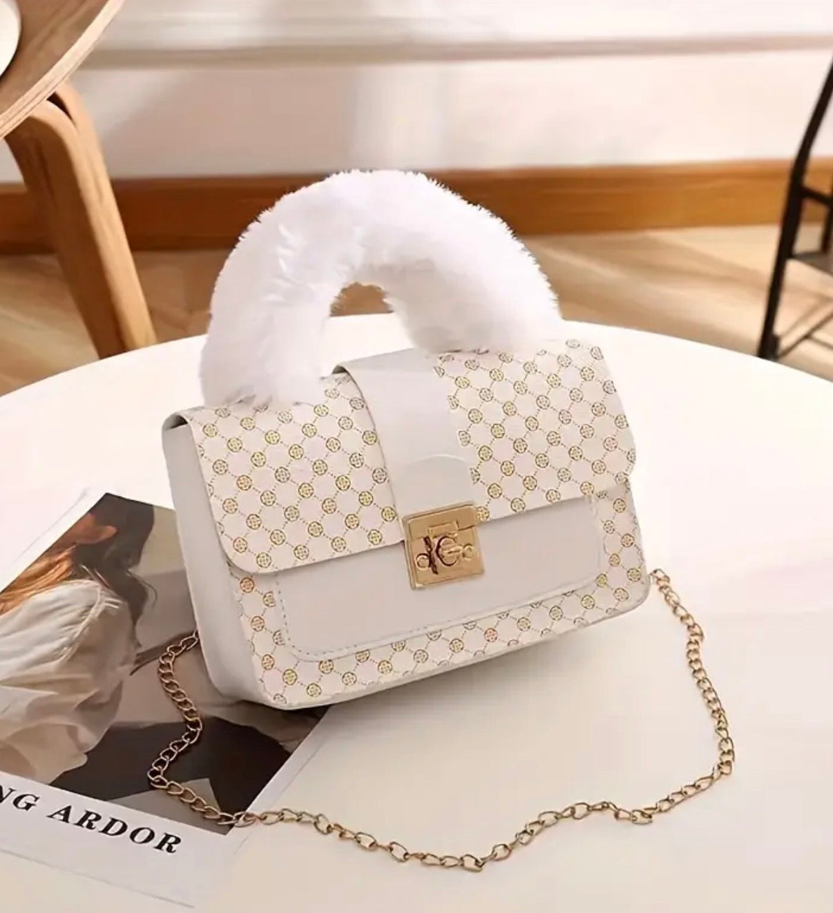 Borsa a tracolla vintage da donna in pelliccia sintetica