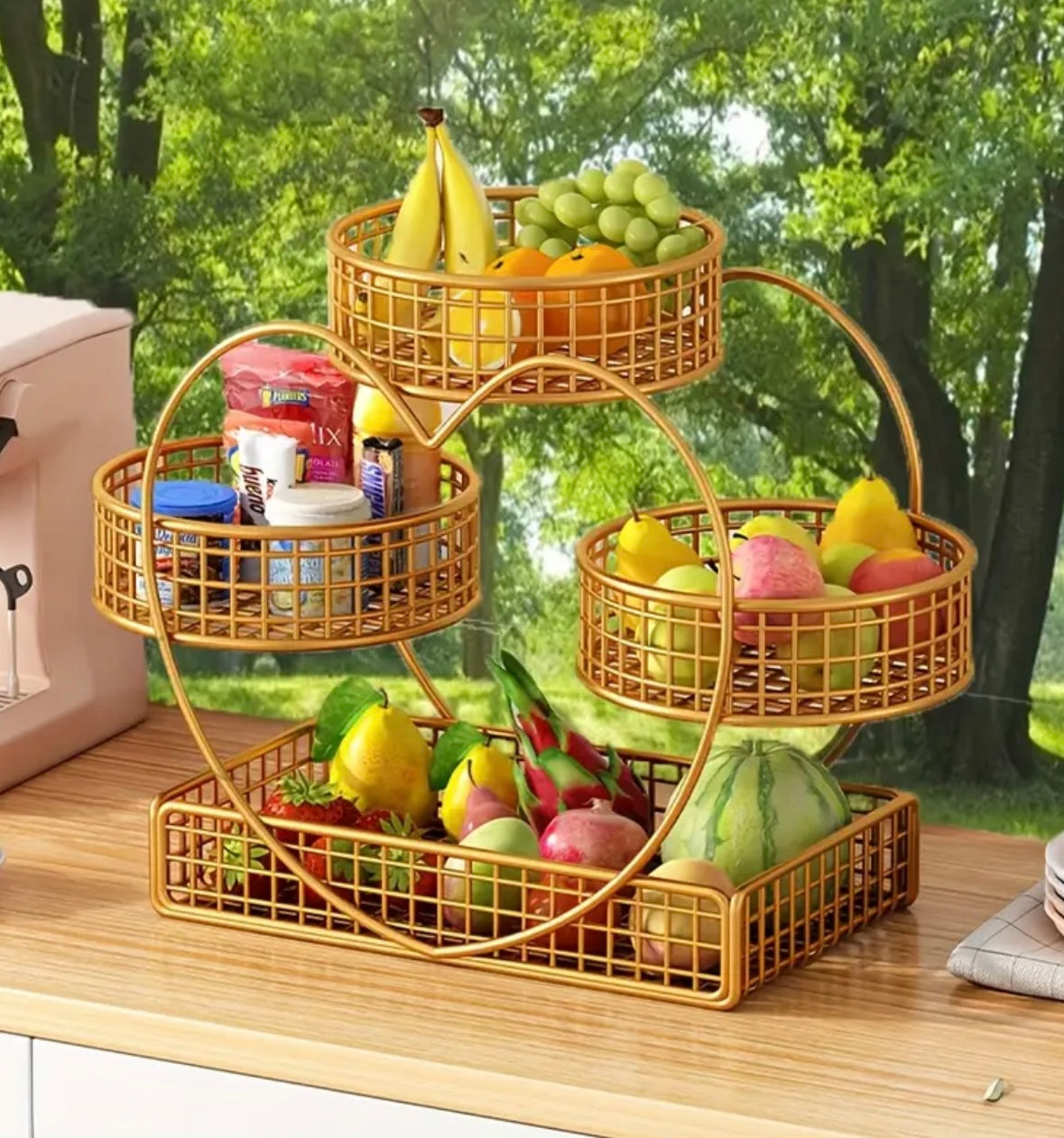 Cestino per Frutta a 3 Livelli in Metallo a Forma di Cuore
