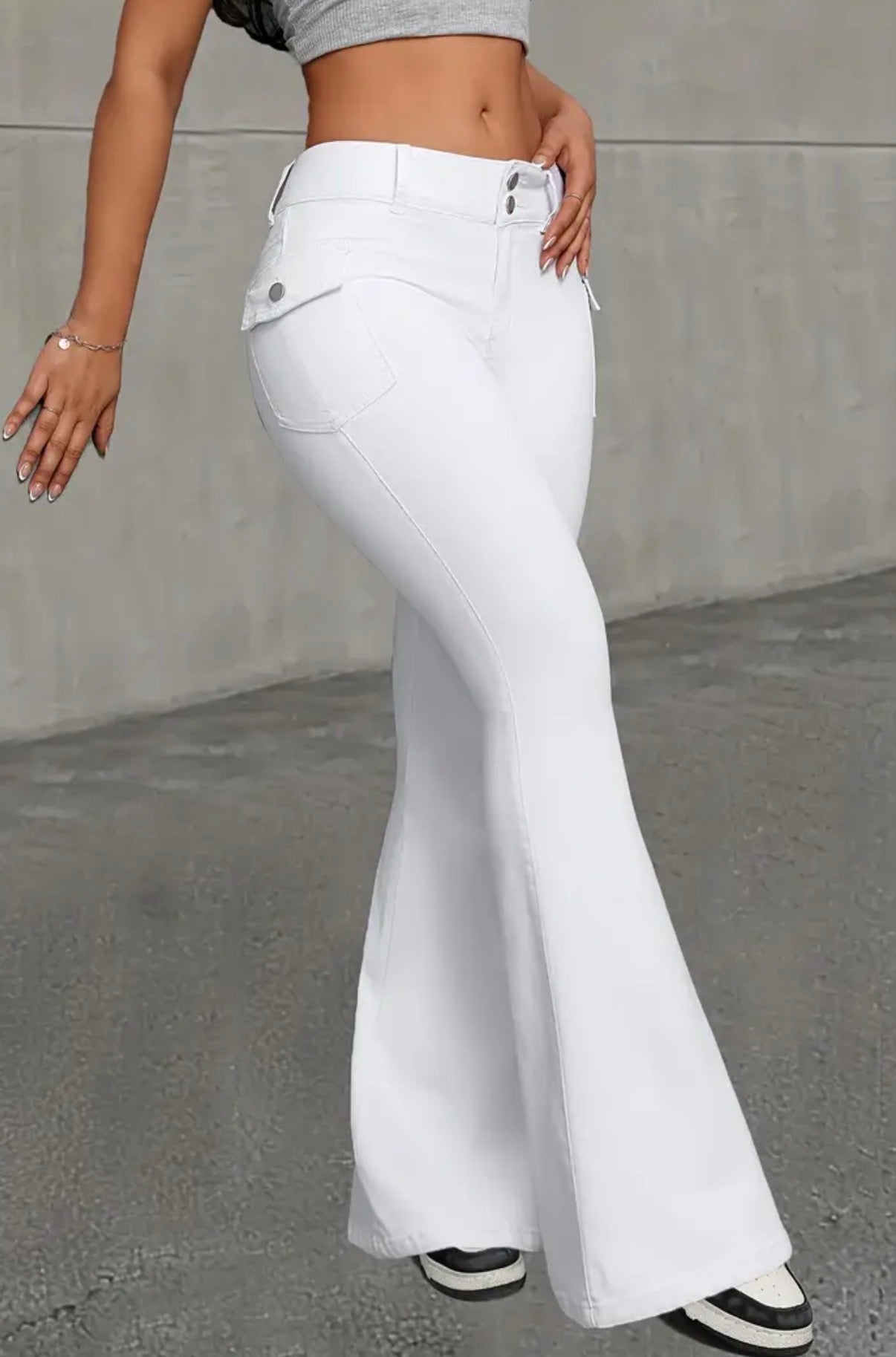 Jeans Svasati a Vita Alta da Donna in Tessuto Elasticizzato