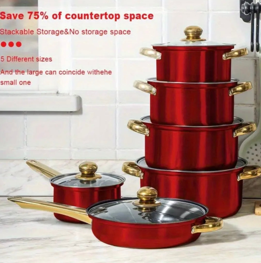 Il rosso che accende la tua cucina - 6 pentole antiaderenti in acciaio