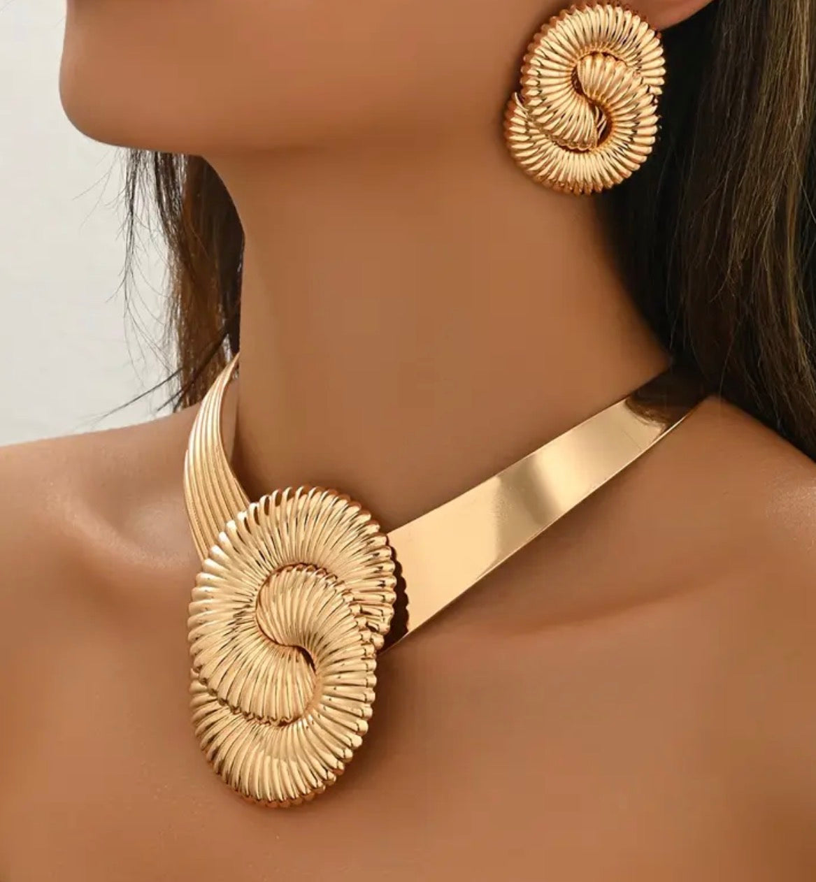 3 Pezzi Collana Choker Elegante in Metallo Dorato