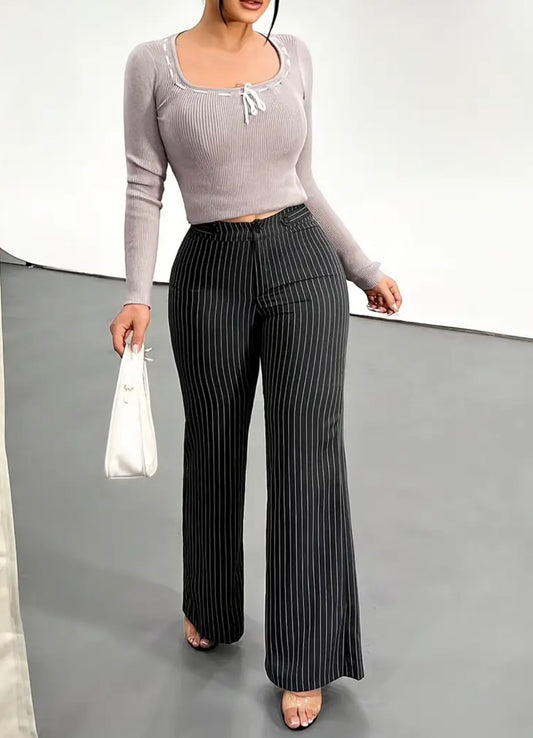 Gonna Elegante a Righe Slim Fit Svasata per Donna