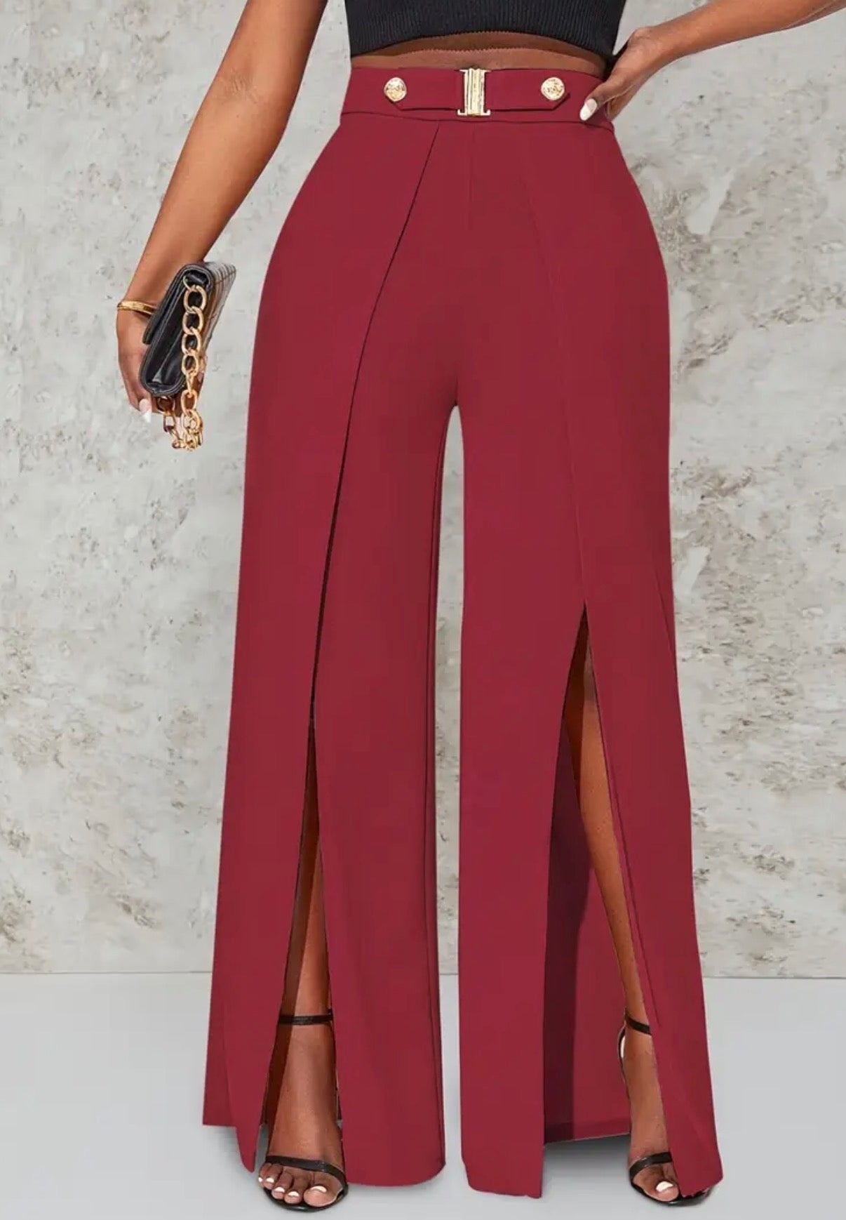 Pantaloni a Gamba Larga e Vita Alta da Donna | Elegante Misto Poliestere Nero