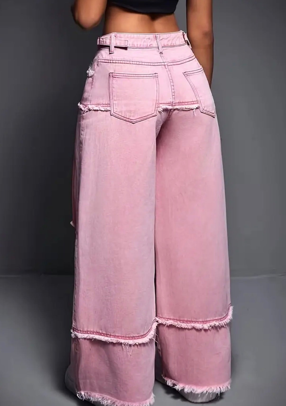 Jeans Donna a Vita Alta con Orlo Sfilacciato e Regolabile