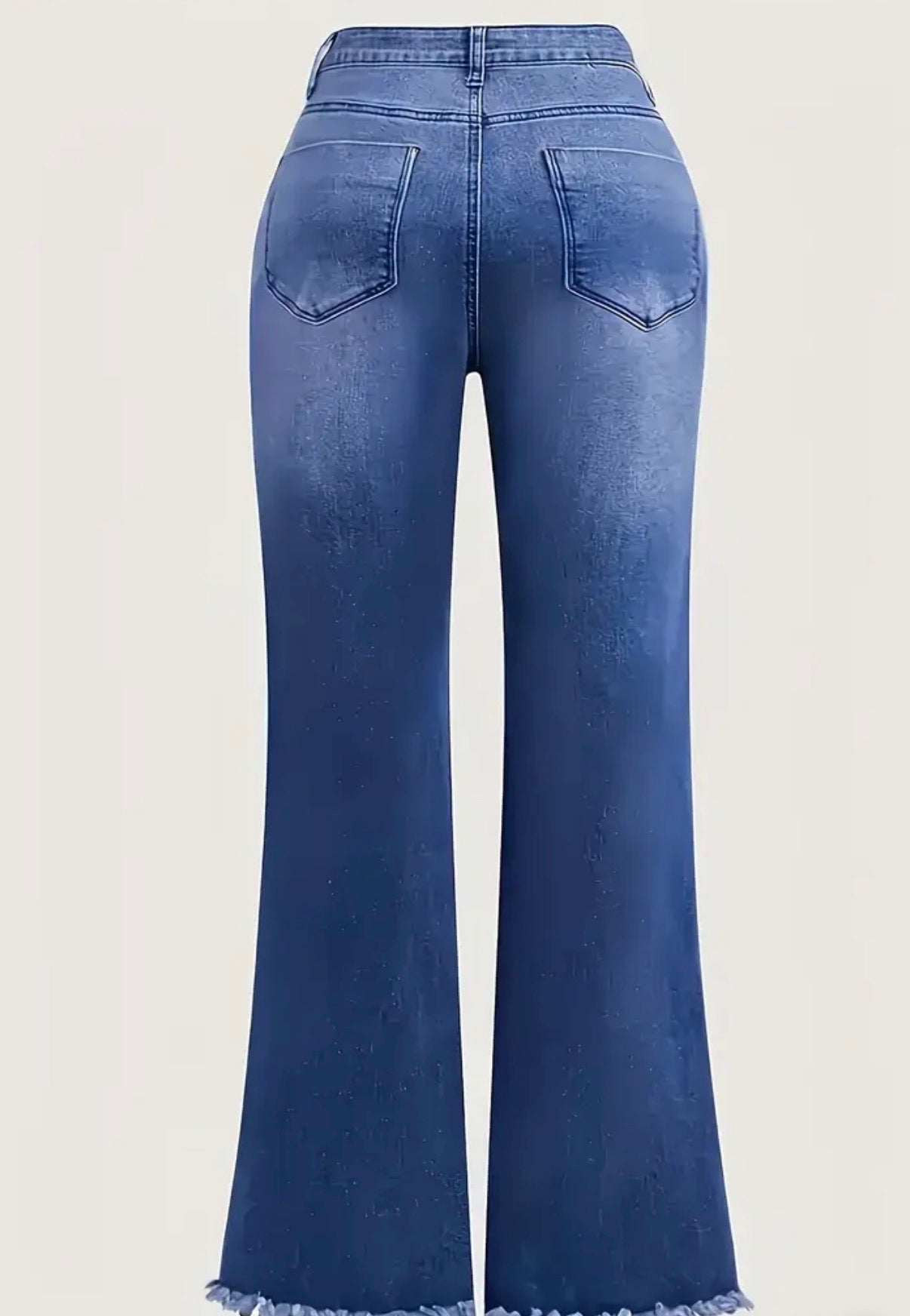 Jeans a Zampa con Vita Alta e Ricamo Floreale Sbiadito