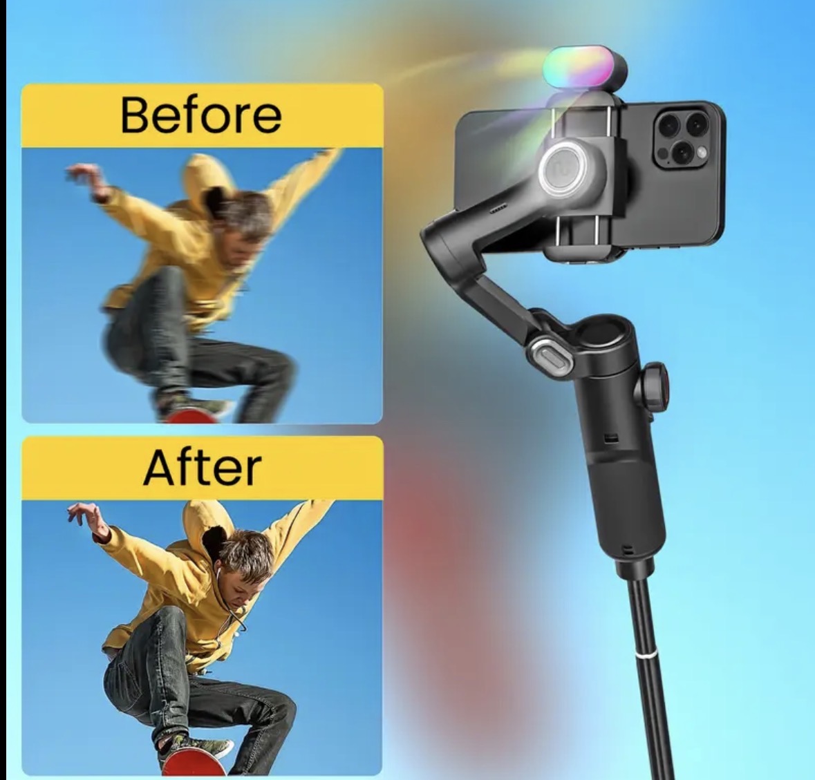 AOCHUAN Stabilizzatore Gimbal per Telefono Antivibrazione Tracciamento Automatico Asta Selfie Portatile per Fotografia da Viaggio