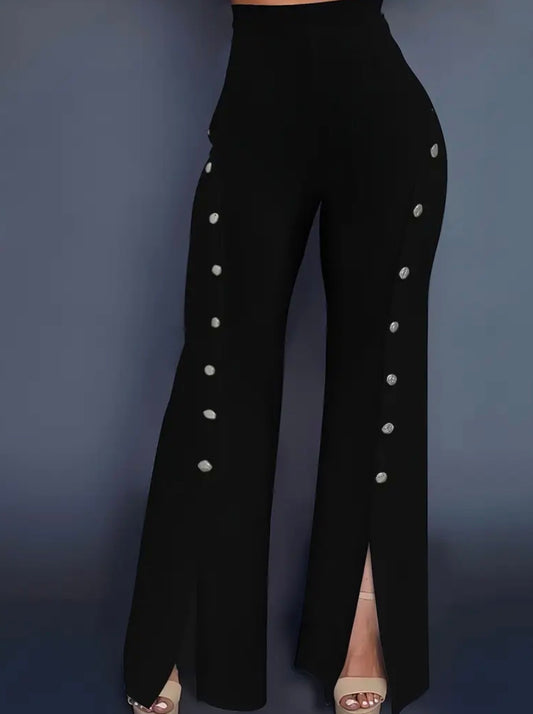 Pantaloni a gamba ampia con bottoni a tinta unita