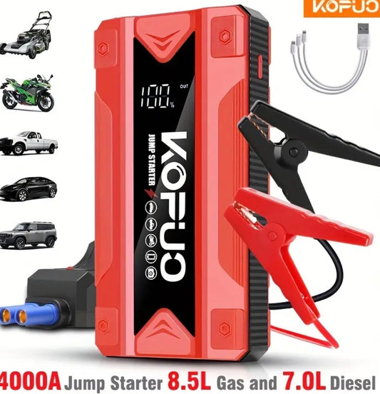 KOPUO 4000A Batteria di ricarica per auto - Portatile 12V con USB/Banca di ricarica, doppio output, luce LED