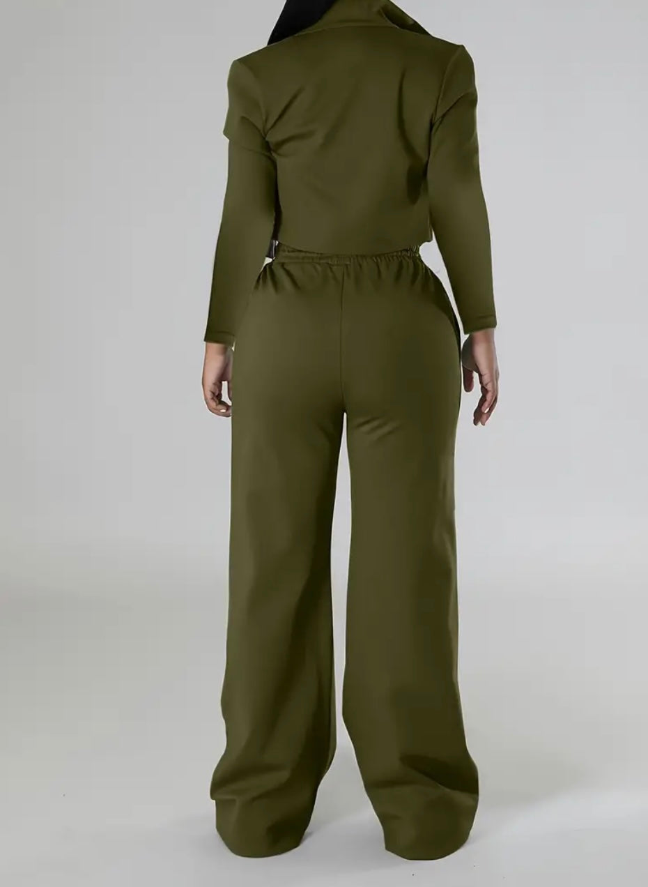 Completo Casual Donna a Due Pezzi – Top Corto con Zip e Pantaloni con Coulisse