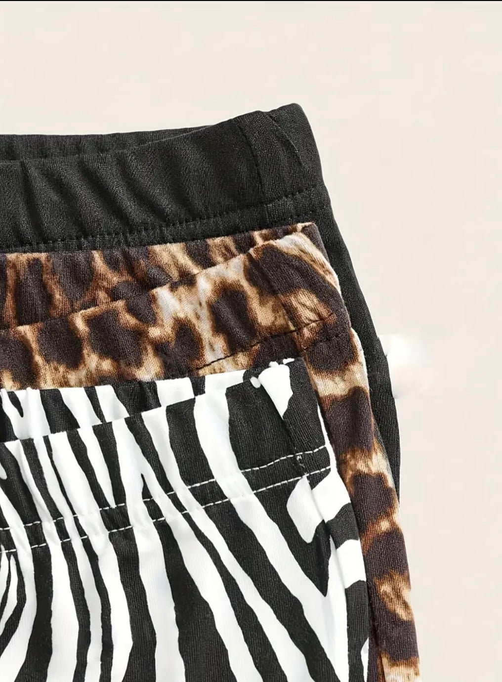 Set da 3 Pantaloni da Donna a Gamba Svasata – Vita Alta, Fantasie Animalier e Tinta Unita