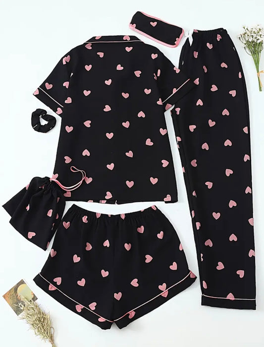 6 pezzi S di pigiami da donna con stampa a cuore