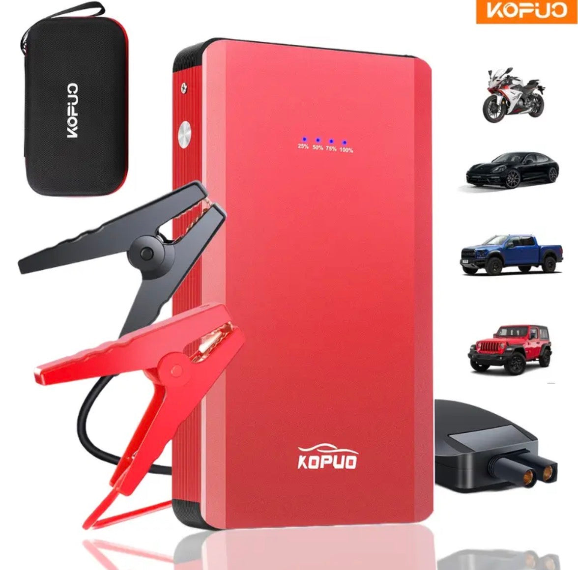 KOPUO 4000A Batteria di ricarica per auto - Portatile 12V con USB/Banca di ricarica, doppio output, luce LED