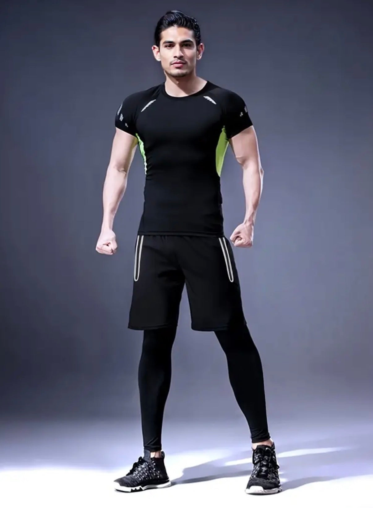 Set Atletico da Uomo 4 Pezzi - Miscela di Poliestere e Spandex, Giacca con Cappuccio e Tasche, Camicia a Maniche Lunghe