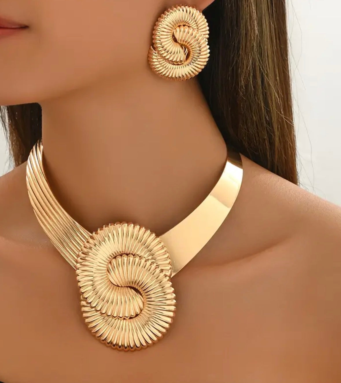 3 Pezzi Collana Choker Elegante in Metallo Dorato