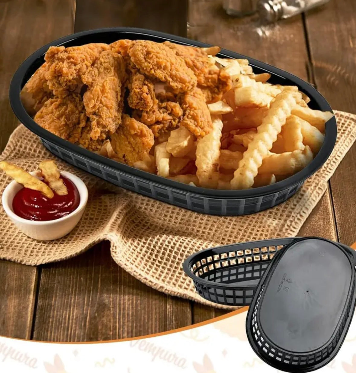 Set da 20 Cestini Ovali per Fast Food – Contenitori Impilabili con Fori di Ventilazione