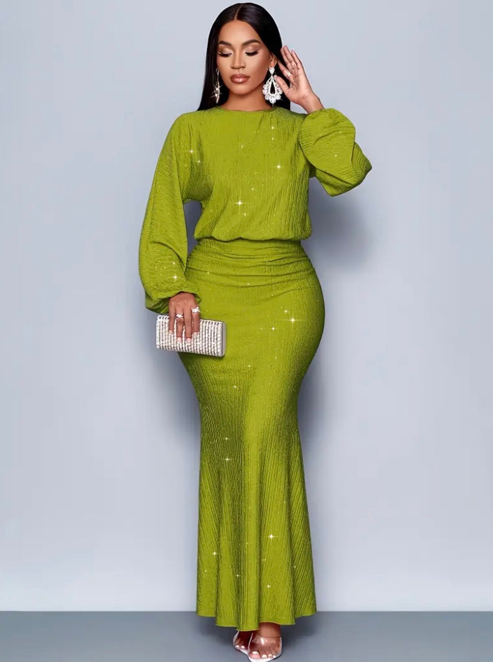 Abito midi a corpo con paillettes verdi eleganti per donne