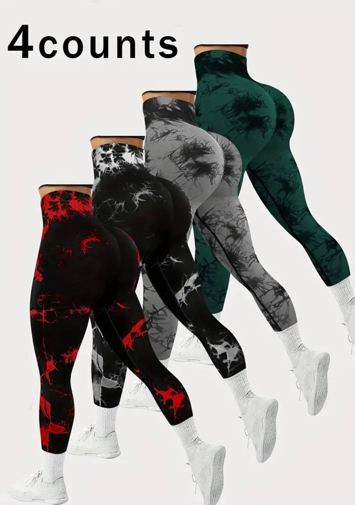 4pz Leggings da Yoga a Vita Alta Tie-Dye per Donne