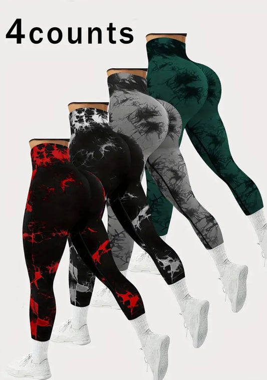 4pz Leggings da Yoga a Vita Alta Tie-Dye per Donne